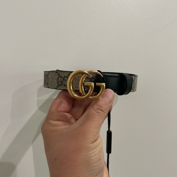 Gucci GG Buckle Monogram Leather Thin Belt NWT Size 110